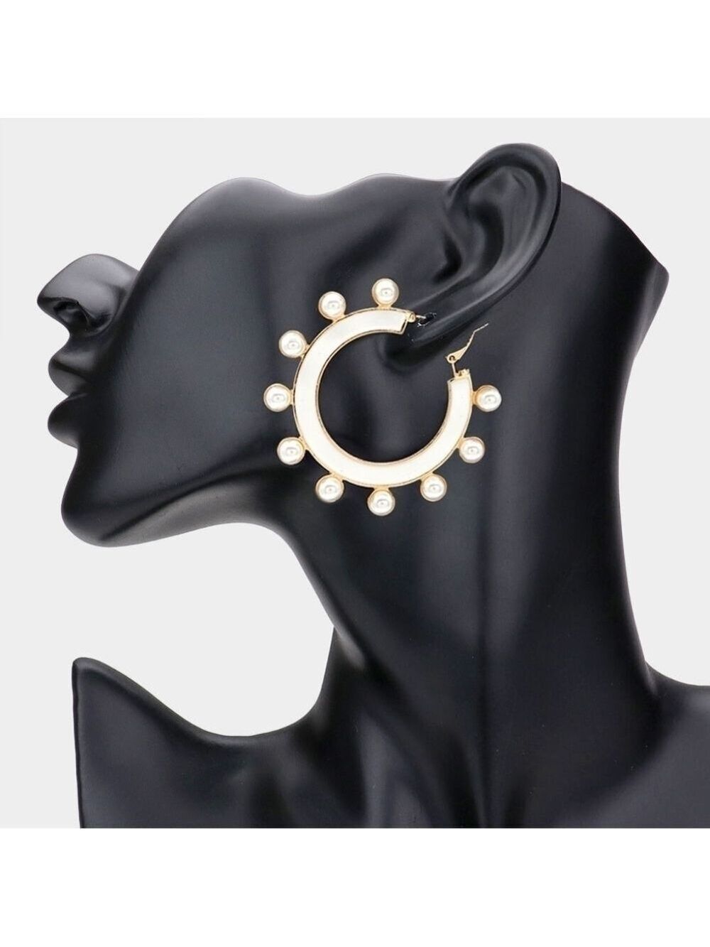 NEW Pearl White Gold Enamel Hoop Earrings